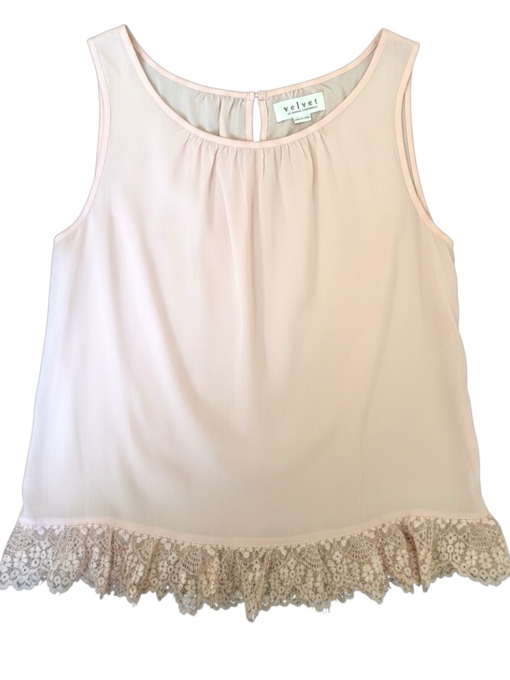 Velvet by Graham & Spencer Blush Pink Lace Trim Tank Top Size Small
